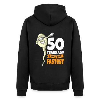50ème anniversaire cadeau sperme 50 ans - Veste à capuche bio Premium Unisexe - noir - Dos - Nico (187cm)