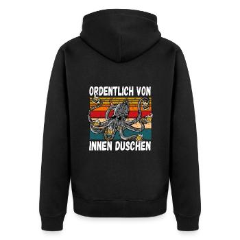 Ordentlich von innen Duschen witziger Trinkspruch - Unisex Premium Bio Zip Hoodie - Schwarz - Hinten - Nico (187cm)