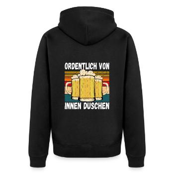 Ordentlich von innen Duschen witziger Trinkspruch - Unisex Premium Bio Zip Hoodie - Schwarz - Hinten - Nico (187cm)