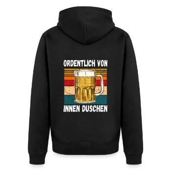 Ordentlich von innen Duschen witziger Trinkspruch - Unisex Premium Bio Zip Hoodie - Schwarz - Hinten - Nico (187cm)