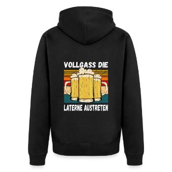 Vollgass die Laterne Austreten Humor Trinkspruch - Unisex Premium Bio Zip Hoodie - Schwarz - Hinten - Nico (187cm)