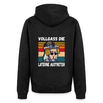 Vollgass die Laterne Austreten Humor Trinkspruch - Unisex Premium Bio Zip Hoodie - Schwarz - Hinten - Nico (187cm)