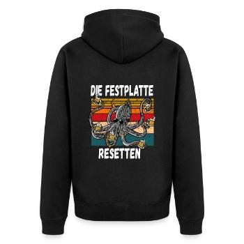 Die Festplatte Resetten witziger Trinkspruch - Unisex Premium Bio Zip Hoodie - Schwarz - Hinten - Nico (187cm)