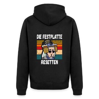 Die Festplatte Resetten witziger Trinkspruch - Unisex Premium Bio Zip Hoodie - Schwarz - Hinten - Nico (187cm)