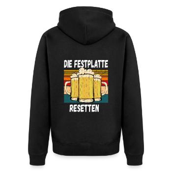 Die Festplatte Resetten witziger Trinkspruch - Unisex Premium Bio Zip Hoodie - Schwarz - Hinten - Nico (187cm)