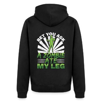 Ich wette, ein Zombie hat mein Bein gegessen Amput - Unisex Premium Bio Zip Hoodie - Schwarz - Hinten - Nico (187cm)