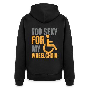 Zu sexy für meinen Rollstuhl Amputierte Amputation - Unisex Premium Bio Zip Hoodie - Schwarz - Hinten - Nico (187cm)