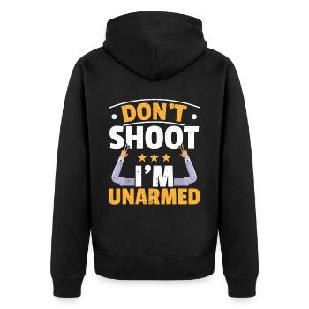 Nicht schießen, ich bin unbewaffnet Amputierter Am - Unisex Premium Bio Zip Hoodie - Schwarz - Hinten - Nico (187cm)