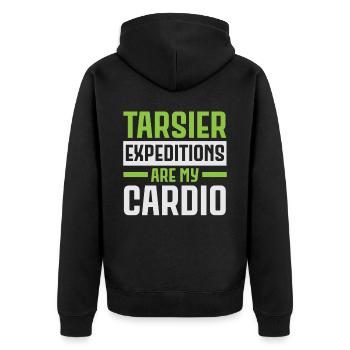 Tarsier Expeditionen sind mein Herzblatt Tier Tars - Unisex Premium Bio Zip Hoodie - Schwarz - Hinten - Nico (187cm)