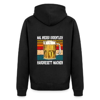 Mal wieder Ordentlich Hardresett machen Witzig - Unisex Premium Bio Zip Hoodie - Schwarz - Hinten - Nico (187cm)
