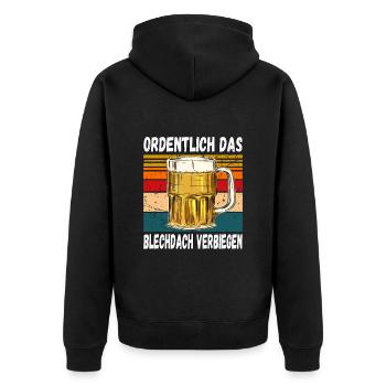 Ordentlich das Blechdach Verbiegen fun Trinkspruch - Unisex Premium Bio Zip Hoodie - Schwarz - Hinten - Nico (187cm)