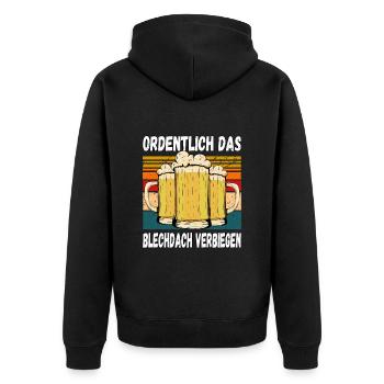 Ordentlich das Blechdach Verbiegen fun Trinkspruch - Unisex Premium Bio Zip Hoodie - Schwarz - Hinten - Nico (187cm)