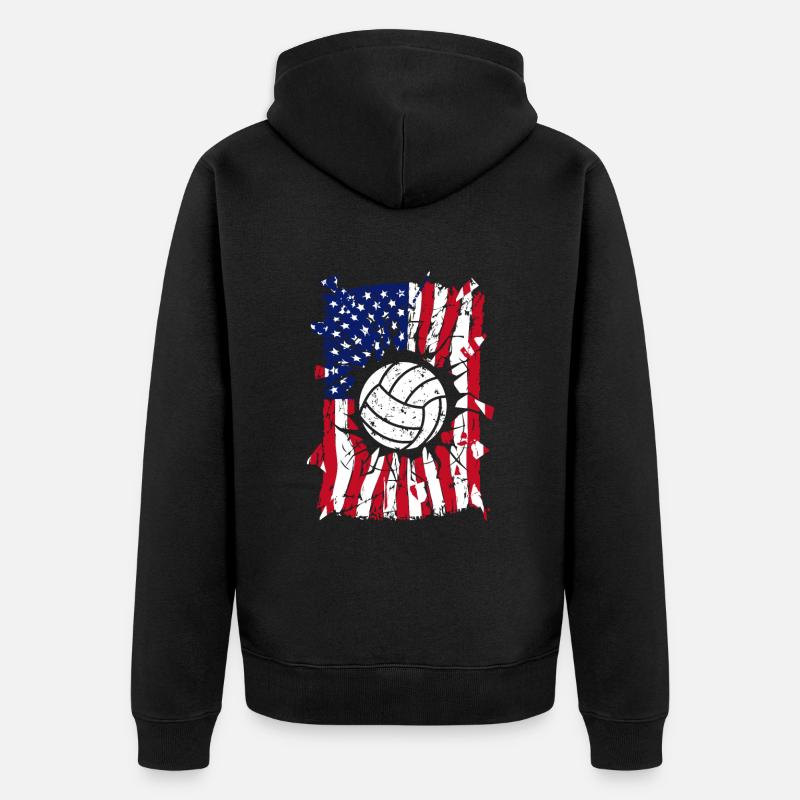 Volleyball Torn Drapeau américain - Veste à capuche bio Premium Unisexe - noir