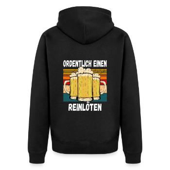 Ordentlich einen Reilöten Lustiger Trinkspruch - Unisex Premium Bio Zip Hoodie - Schwarz - Hinten - Nico (187cm)
