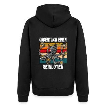Ordentlich einen Reilöten Lustiger Trinkspruch - Unisex Premium Bio Zip Hoodie - Schwarz - Hinten - Nico (187cm)