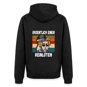 Ordentlich einen Reilöten Lustiger Trinkspruch - Unisex Premium Bio Zip Hoodie - Schwarz - Hinten - Nico (187cm)