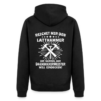 Dachdecker Dachdecken - Unisex Premium Bio Zip Hoodie - Schwarz - Hinten - Nico (187cm)