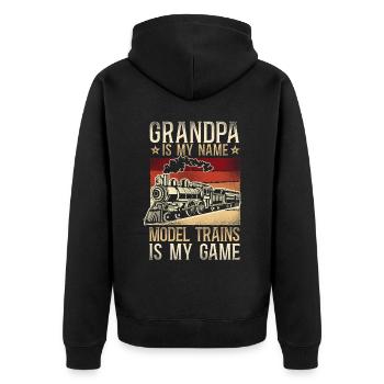 Steam Train Driver Trainspotting - Unisex Premium Bio Zip Hoodie - Schwarz - Hinten - Nico (187cm)