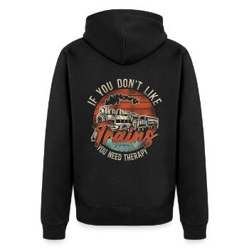 Steam Train Driver Trainspotting - Unisex Premium Bio Zip Hoodie - Schwarz - Hinten - Nico (187cm)