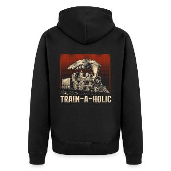Steam Train Driver Trainspotting - Unisex Premium Bio Zip Hoodie - Schwarz - Hinten - Nico (187cm)