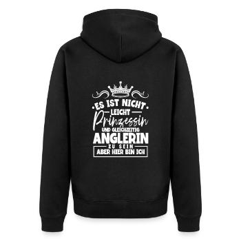 Angeln Anglerin - Unisex Premium Bio Zip Hoodie - Schwarz - Hinten - Nico (187cm)