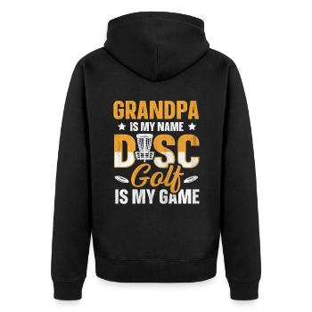 Grandpa Is My Name Disc Golf Is My Game für Opa - Unisex Premium Bio Zip Hoodie - Schwarz - Hinten - Nico (187cm)