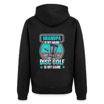 Grandpa Is My Name Disc Golf Is My Game für Opa - Unisex Premium Bio Zip Hoodie - Schwarz - Hinten - Nico (187cm)