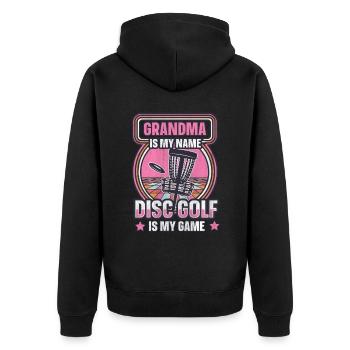 Grandma Is My Name Disc Golf Is My Game für Oma - Unisex Premium Bio Zip Hoodie - Schwarz - Hinten - Nico (187cm)
