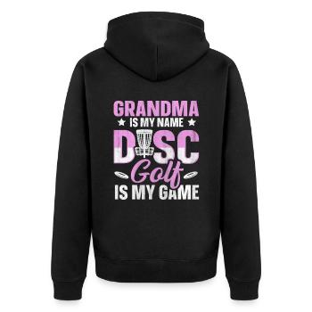 Grandma Is My Name Disc Golf Is My Game für Oma - Unisex Premium Bio Zip Hoodie - Schwarz - Hinten - Nico (187cm)