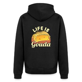 Käsefan Cheese Cheese lover Gouda Hard Cheese - Unisex Premium Organic Zip Hoodie - black - Back - Nico (187cm)