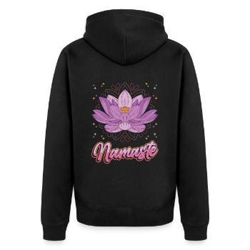 Yoga Meditation Lotusblume Namaste - Unisex Premium Bio Zip Hoodie - Schwarz - Hinten - Nico (187cm)