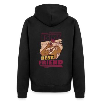 Huhn - Unisex Premium Bio Zip Hoodie - Schwarz - Hinten - Nico (187cm)
