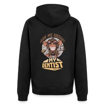 Affe mit Zahnbürste Zahnarzt lustiger Spruch - Unisex Premium Bio Zip Hoodie - Schwarz - Hinten - Nico (187cm)