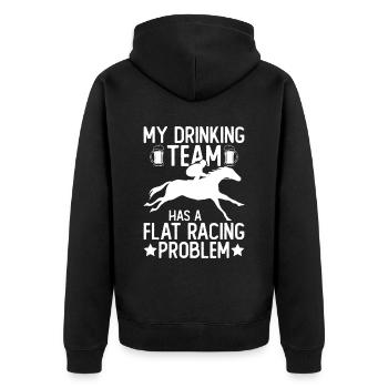 Flat Horse Racing Equestrian Rider Riding Horse - Unisex Premium Organic Zip Hoodie - black - Back - Nico (187cm)