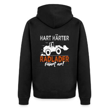 Radlader - Radladerfahrer - Baustelle - Unisex Premium Bio Zip Hoodie - Schwarz - Hinten - Nico (187cm)