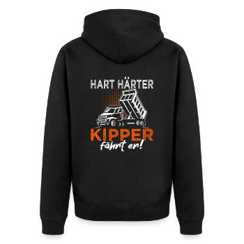 Kipper fährt er - Kipperfahrer - Muldenkipper - Unisex Premium Bio Zip Hoodie - Schwarz - Hinten - Nico (187cm)