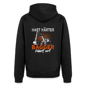 Bagger fährt er - Baggerfahrer - Baustelle - Unisex Premium Bio Zip Hoodie - Schwarz - Hinten - Nico (187cm)
