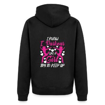 Parkour Girl Run Jump Flip Freerunning Acrobatics - Unisex Premium Organic Zip Hoodie - black - Back - Nico (187cm)