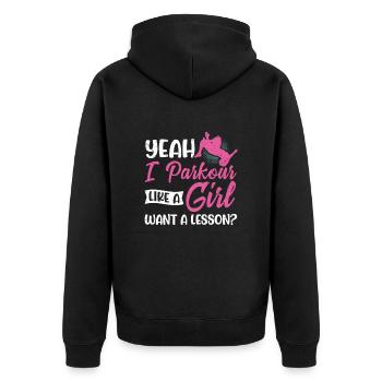 Parkour Girl Run Jump Flip Freerunning Acrobatics - Unisex Premium Organic Zip Hoodie - black - Back - Nico (187cm)