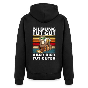 Bier Biersprüche Faultier Saufshirt - Unisex Premium Bio Zip Hoodie - Schwarz - Hinten - Nico (187cm)