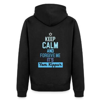 Bleib ruhig und vergib Jom Kippur Jerusalem - Unisex Premium Bio Zip Hoodie - Schwarz - Hinten - Nico (187cm)