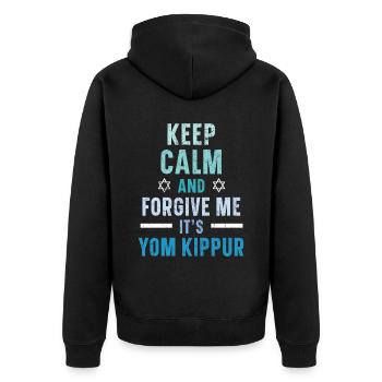 Bleib ruhig und vergib Jom Kippur Jerusalem - Unisex Premium Bio Zip Hoodie - Schwarz - Hinten - Nico (187cm)