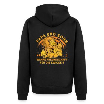 Papa und Sohn Wahre Freundschaft für die Ewigkeit - Unisex Premium Bio Zip Hoodie - Schwarz - Hinten - Nico (187cm)