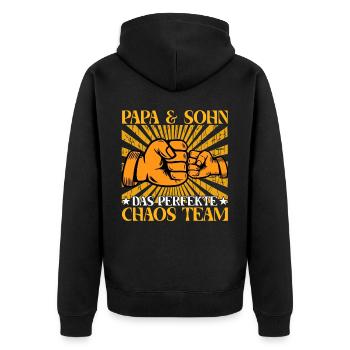 Papa und Sohn Das Perfekte Chaos Team - Unisex Premium Bio Zip Hoodie - Schwarz - Hinten - Nico (187cm)