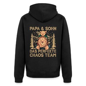 Papa und Sohn Das Perfekte Chaos Team - Unisex Premium Bio Zip Hoodie - Schwarz - Hinten - Nico (187cm)