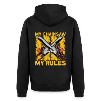 Ma tronçonneuse Mes règles - Veste à capuche bio Premium Unisexe - noir - Dos - Nico (187cm)