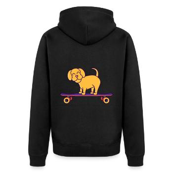 Skateboard Hund Auf Longboard - Unisex Premium Bio Zip Hoodie - Schwarz - Hinten - Nico (187cm)