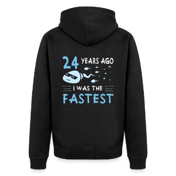 24 Years Ago I Was The Fastest 24. Geburtstag - Unisex Premium Bio Zip Hoodie - Schwarz - Hinten - Nico (187cm)