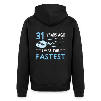 31 Years Ago I Was The Fastest 31. Geburtstag - Unisex Premium Bio Zip Hoodie - Schwarz - Hinten - Nico (187cm)