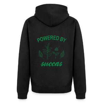Powered By Succas Grünpflanze Kakteenliebhaber - Unisex Premium Bio Zip Hoodie - Schwarz - Hinten - Nico (187cm)